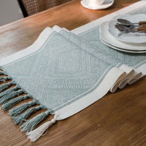 Geometric Square Jacquard  Table Runner