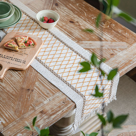 Geometric Pattern Hemp Rope Weaving Table Runner