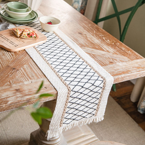 Geometric Pattern Hemp Rope Weaving Table Runner