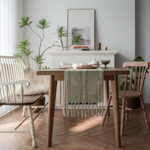 Minimalist White Line Decor Hollow Table Runner