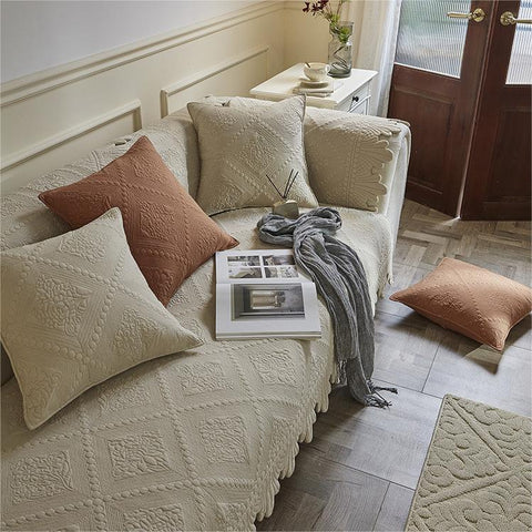 Elegance Embroidered Cotton Non-Slip Sofa Cushion  Couch Cover