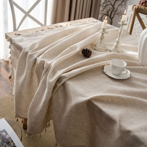 Linen Texture Tassel Tablecloth Decoration Cover