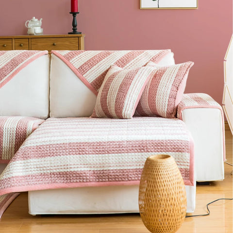 Plush Striped Non-Slip Sofa/Couch Cover