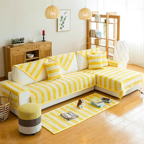 Plush Striped Non-Slip Sofa/Couch Cover