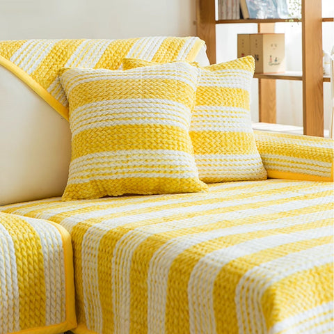 Plush Striped Non-Slip Sofa/Couch Cover