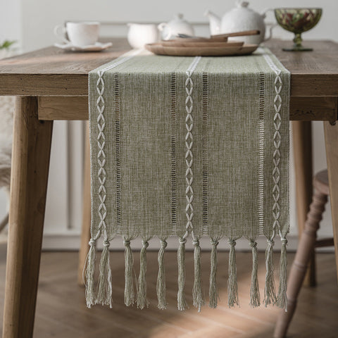 Minimalist White Line Decor Hollow Table Runner