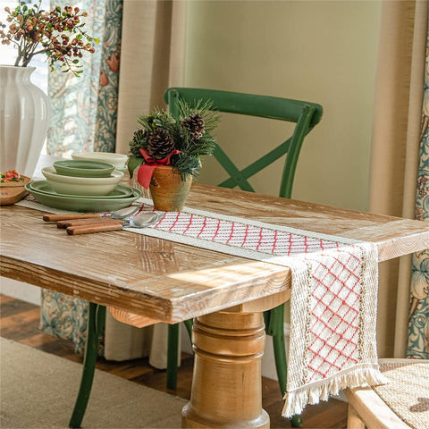 Geometric Pattern Hemp Rope Weaving Table Runner