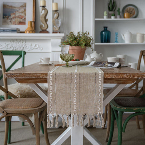 Minimalist White Line Decor Hollow Table Runner