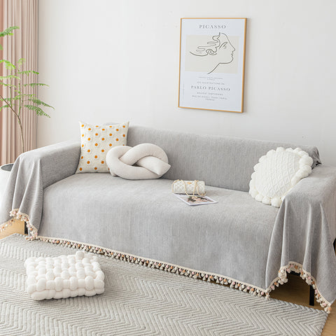 Oversized Herringbone Washable Sofa/Couch Cover With Pom-Poms 90" Wide