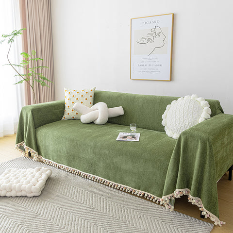 Oversized Herringbone Washable Sofa/Couch Cover With Pom-Poms 90" Wide