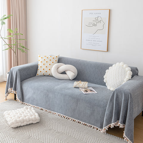 Oversized Herringbone Washable Sofa/Couch Cover With Pom-Poms 90" Wide