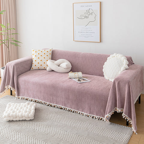 Oversized Herringbone Washable Sofa/Couch Cover With Pom-Poms 90" Wide