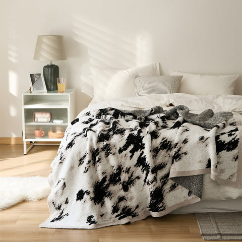 Creative Black White Fuzzy Knit Throw Blanket