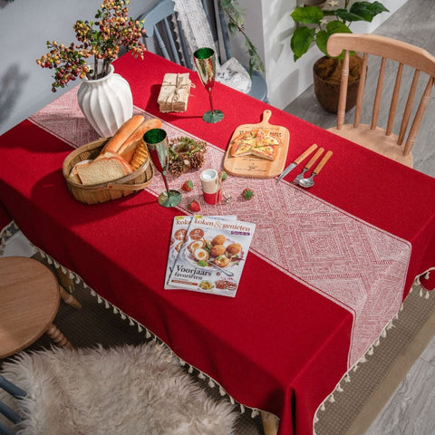 Geometric Square Jacquard  Tablecloth