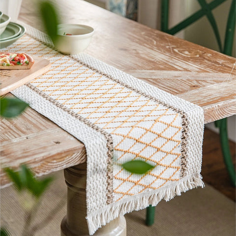 Geometric Pattern Hemp Rope Weaving Table Runner