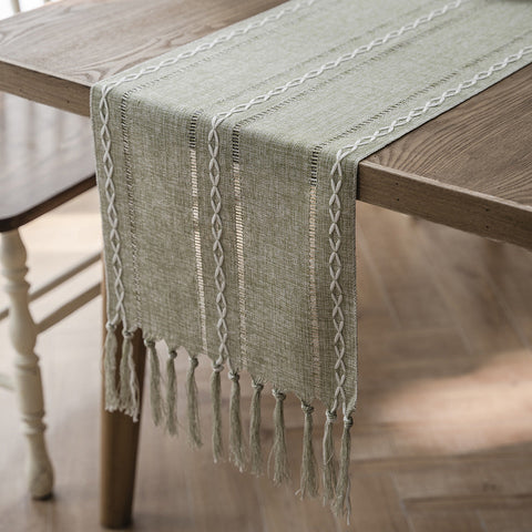 Minimalist White Line Decor Hollow Table Runner