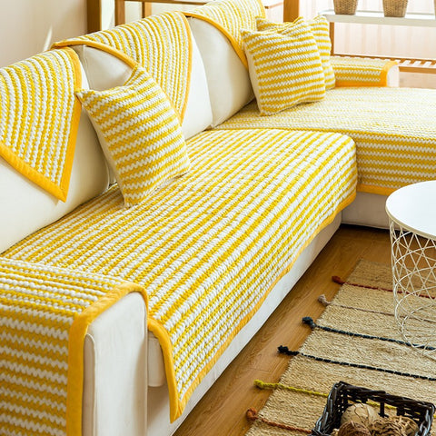 Plush Striped Non-Slip Sofa/Couch Cover