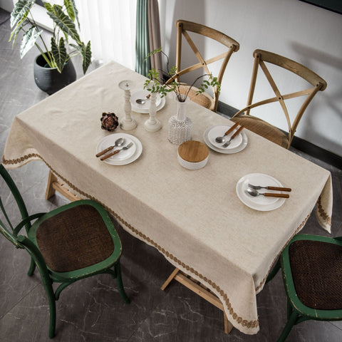 Linen Texture Hemp Rope Edge Tablecloth