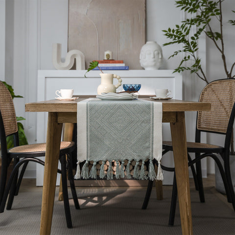 Geometric Square Jacquard  Table Runner