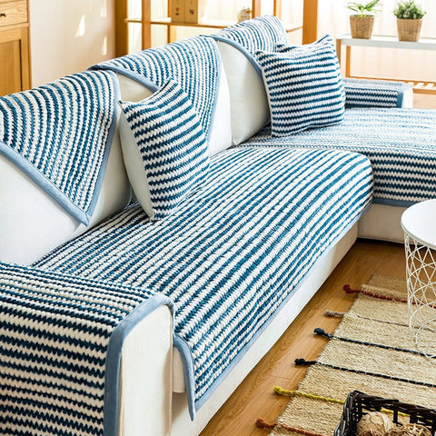 Plush Striped Non-Slip Sofa/Couch Cover