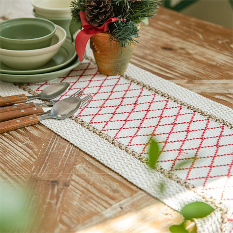 Geometric Pattern Hemp Rope Weaving Table Runner