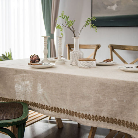 Linen Texture Hemp Rope Edge Tablecloth