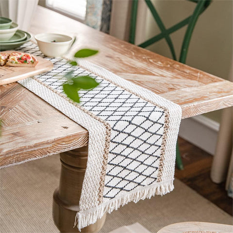 Geometric Pattern Hemp Rope Weaving Table Runner