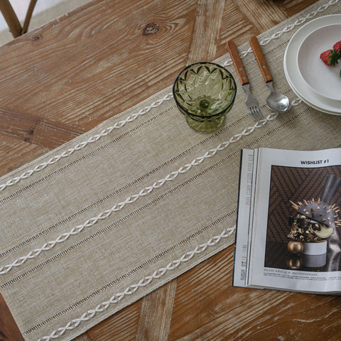 Minimalist White Line Decor Hollow Table Runner