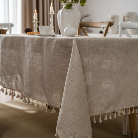 Linen Texture Tassel Tablecloth Decoration Cover