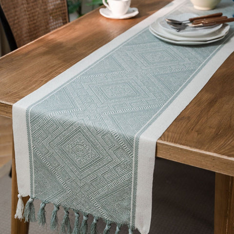 Geometric Square Jacquard  Table Runner