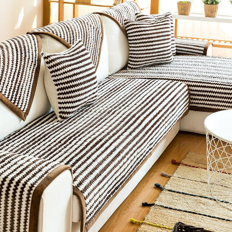 Plush Striped Non-Slip Sofa/Couch Cover