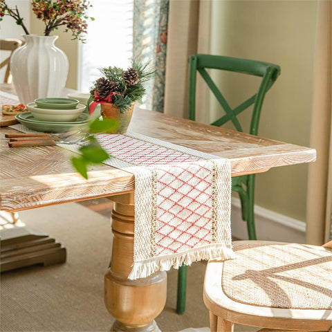 Geometric Pattern Hemp Rope Weaving Table Runner