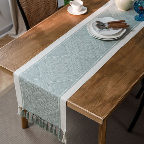 Geometric Square Jacquard  Table Runner