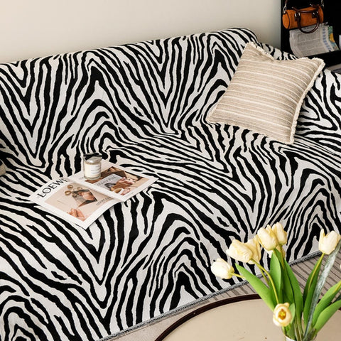 Zebra Pattern Chenille Sofa/Couch Throw Blanket