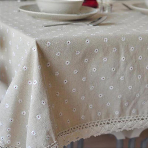 Daisy Print Cotton Linen Tablecloth