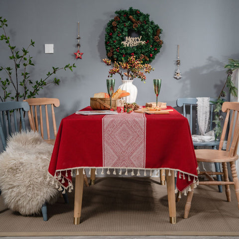 Geometric Square Jacquard  Tablecloth