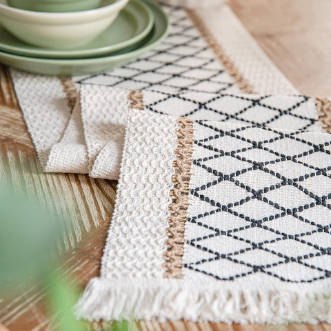 Geometric Pattern Hemp Rope Weaving Table Runner