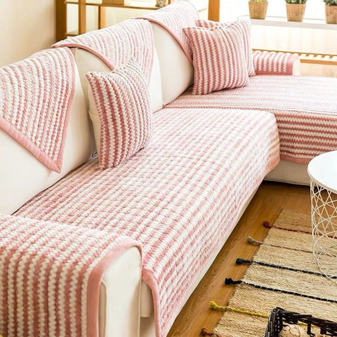 Plush Striped Non-Slip Sofa/Couch Cover